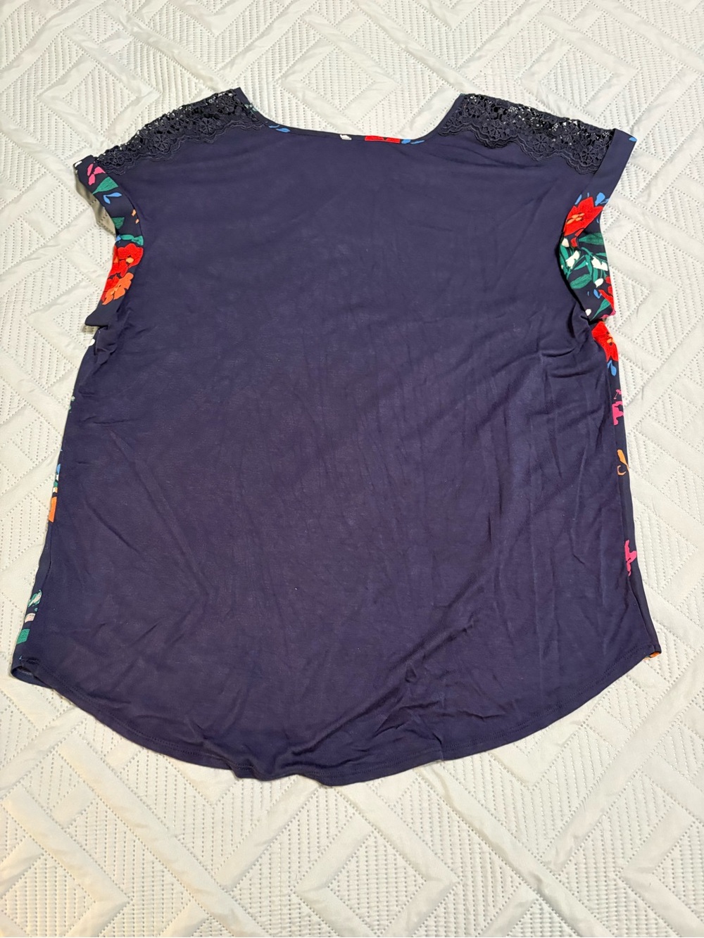 Fortune & Ivy Women’s Mixed Media Blouse Navy Floral Stitch Fix Size L - Picture 4 of 8